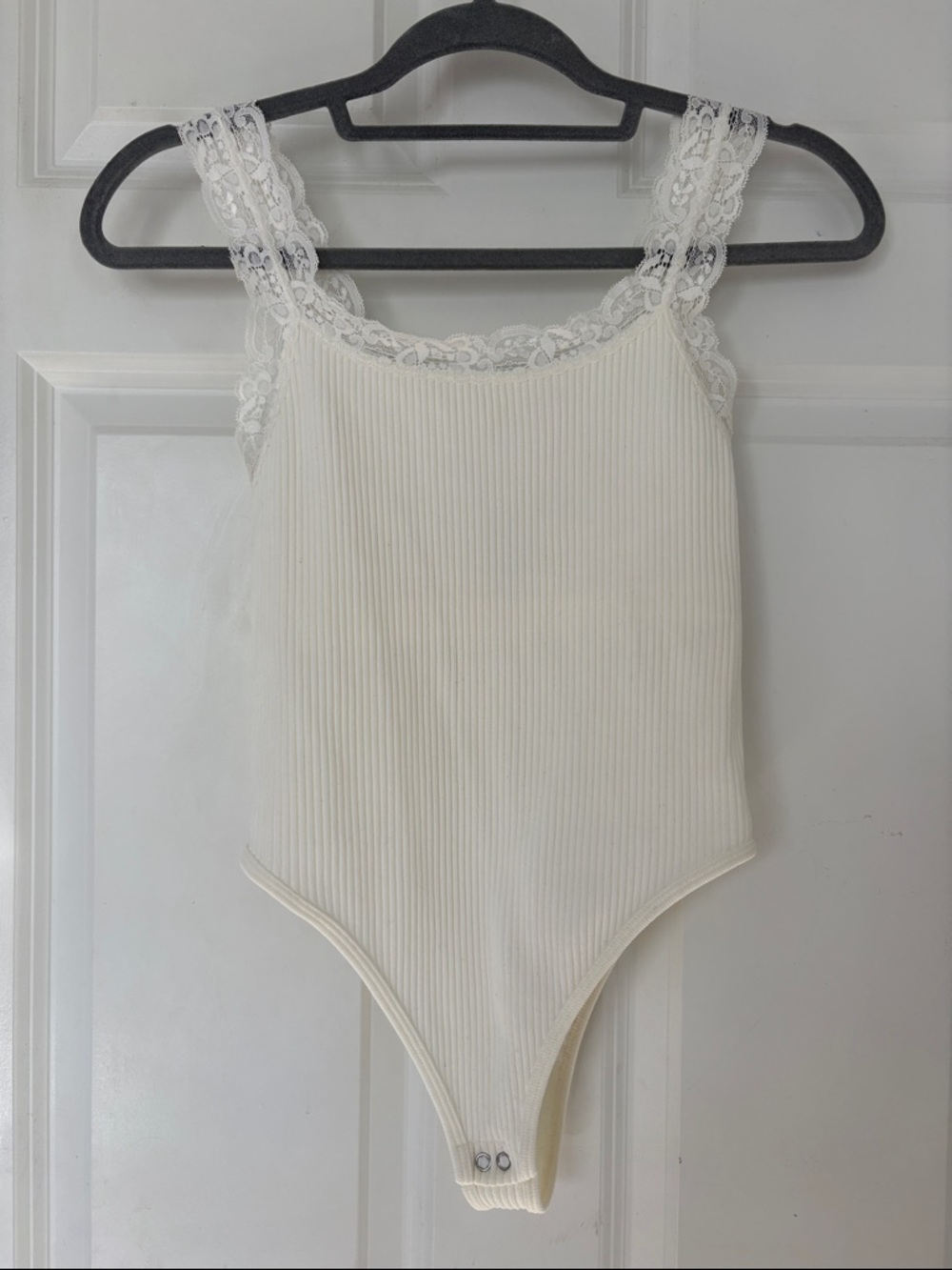 MUST GO! Sage & Stone Women's Lace-Trim Ribbed Bodysuit - Cream